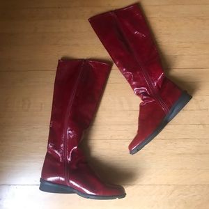 Red leather rain boots Achette brand from France